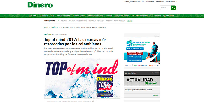 Colpensiones en el ’Top of mind 2017’ por segundo año consecutivo, como una de las marcas más recordadas por los colombianos